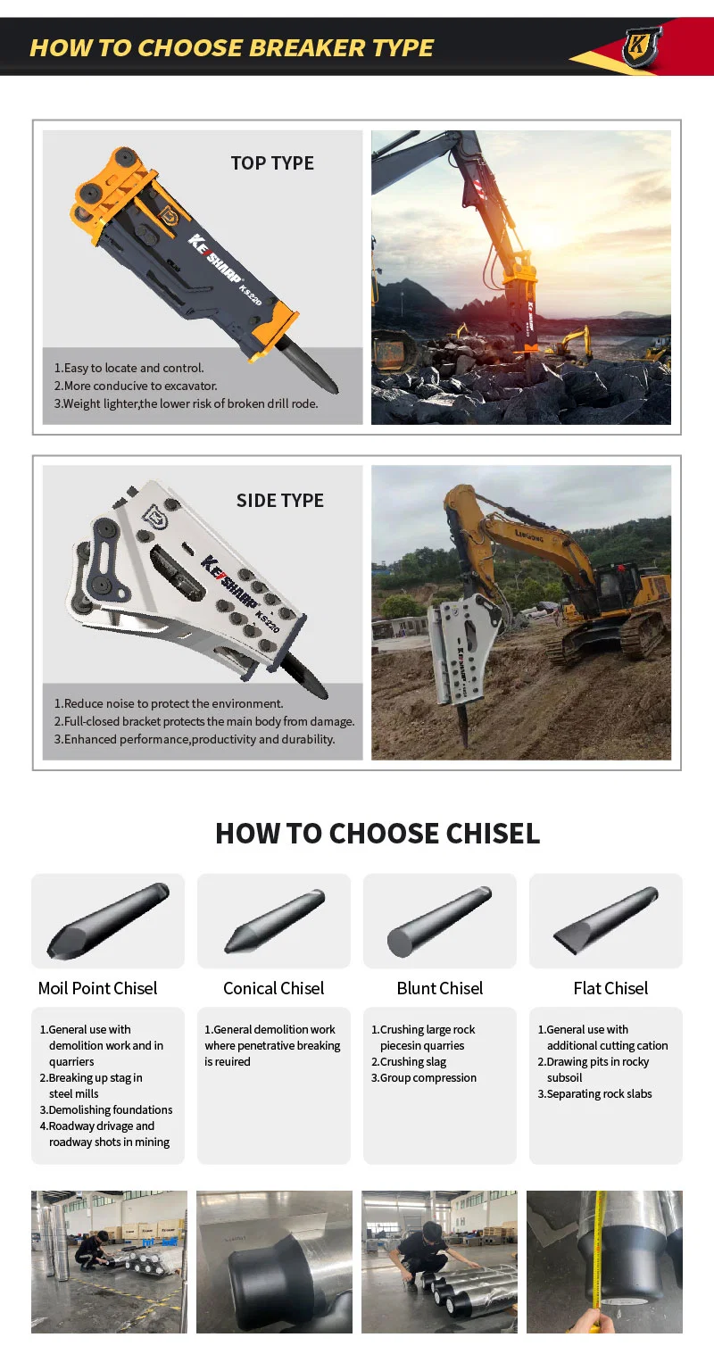 Construction Equipment Concrete Demolition Hydraulic Hammer Rock Breaker with 200mm Chisel