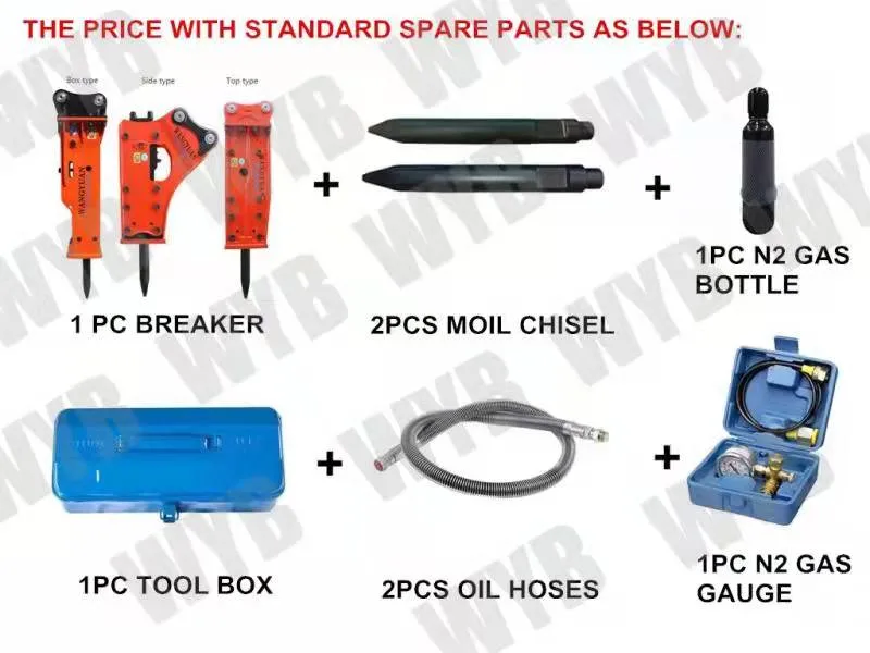 1-100 Tons Side Type Silence Box Type Top Type Hydraulic Rock Breaker for Jcb Hitachi Excavator